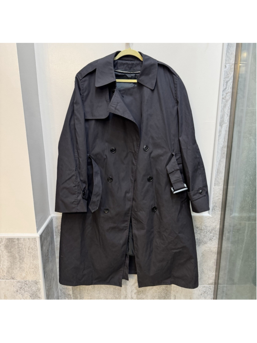 VTG 1974 Defense Logistics Garrison Collection Black Army Trench Coat 42R